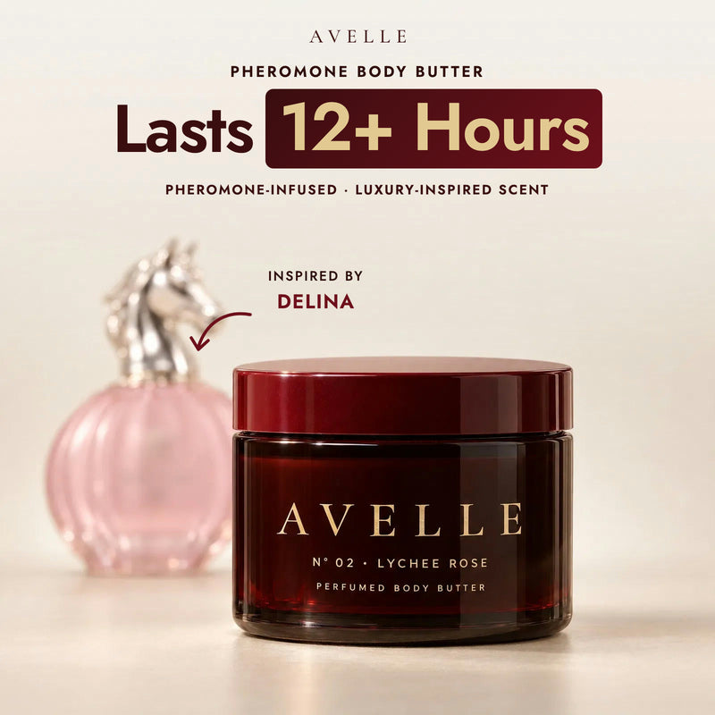Avelle pheromone body butter, lasts 12+ hours, inspired by Delina
