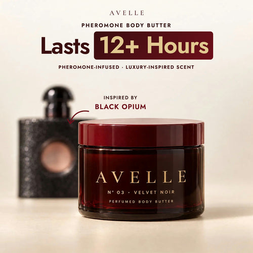 Avelle pheromone body butter, lasts 12+ hours, inspired by Black Opium