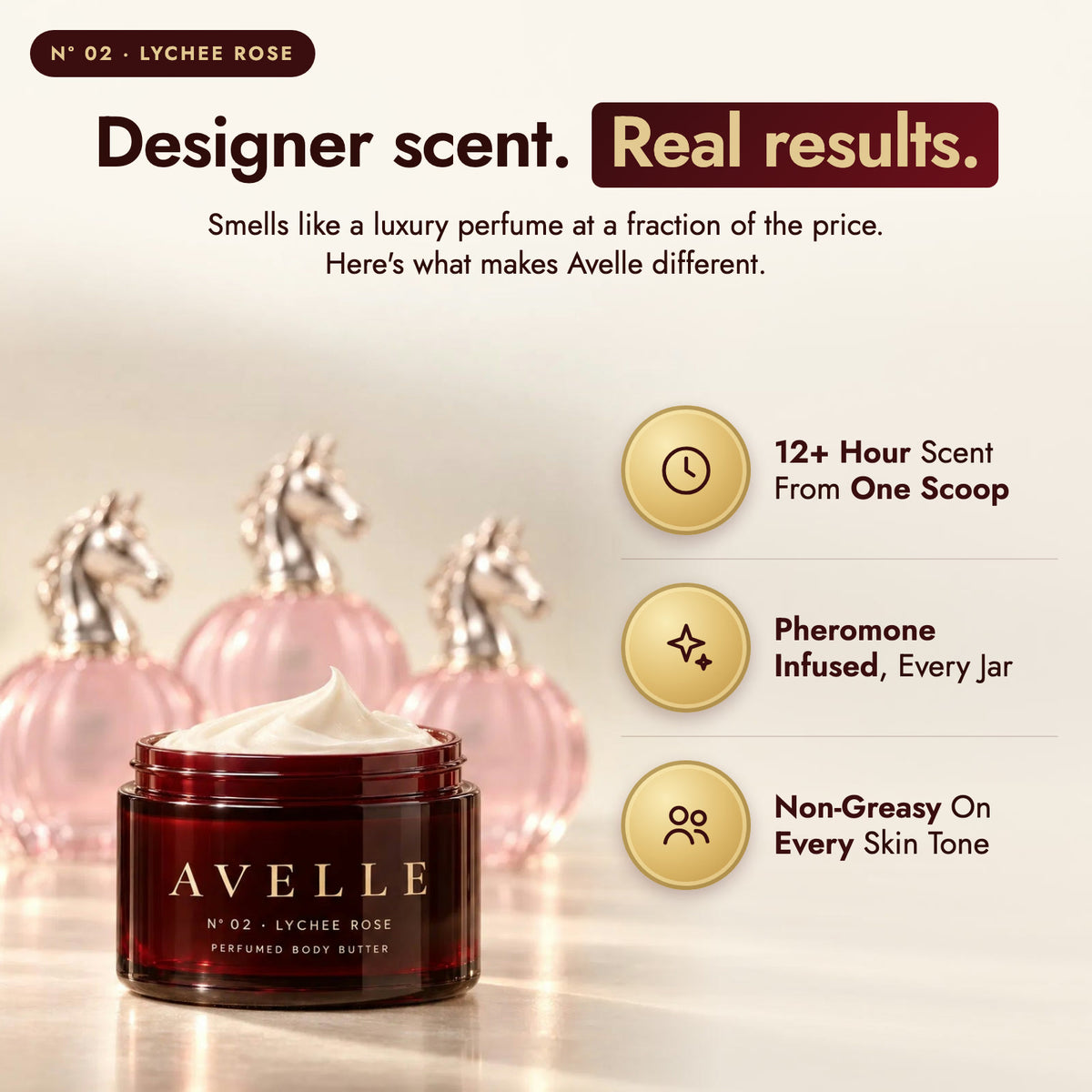 Avelle Lychee Rose: designer scent, real results. 12+ hour scent, pheromone-infused, non-greasy
