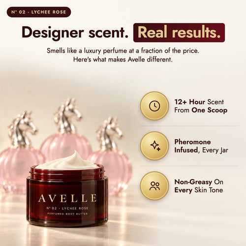 Avelle Lychee Rose: designer scent, real results. 12+ hour scent, pheromone-infused, non-greasy