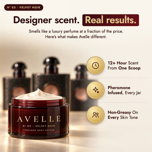 Avelle Velvet Noir: designer scent, real results. 12+ hour scent, pheromone-infused, non-greasy