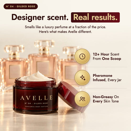 Avelle Gilded Rose: designer scent, real results. 12+ hour scent, pheromone-infused, non-greasy