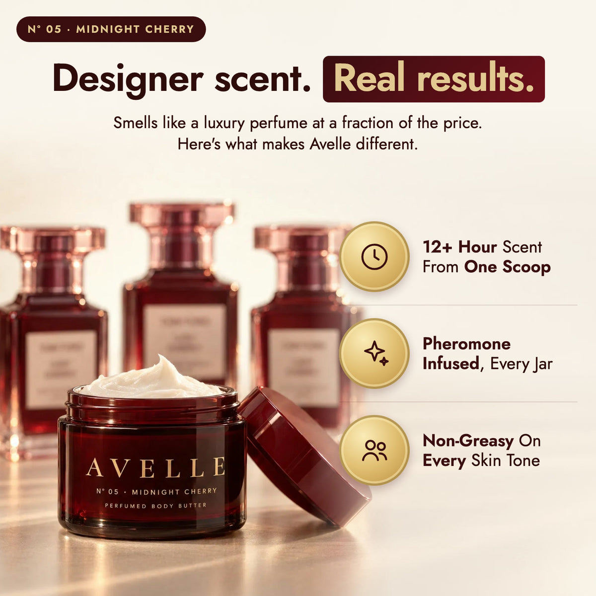 Avelle Midnight Cherry: designer scent, real results. 12+ hour scent, pheromone-infused, non-greasy
